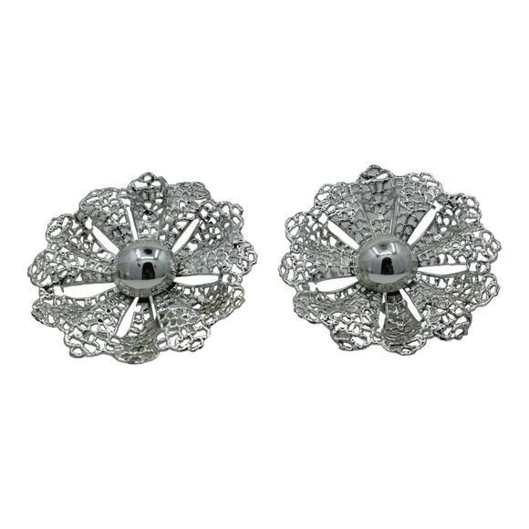 Vintage Sarah Coventry Silvertone Clip On Earrings Fan Fare 1959 - Picture 2 of 6